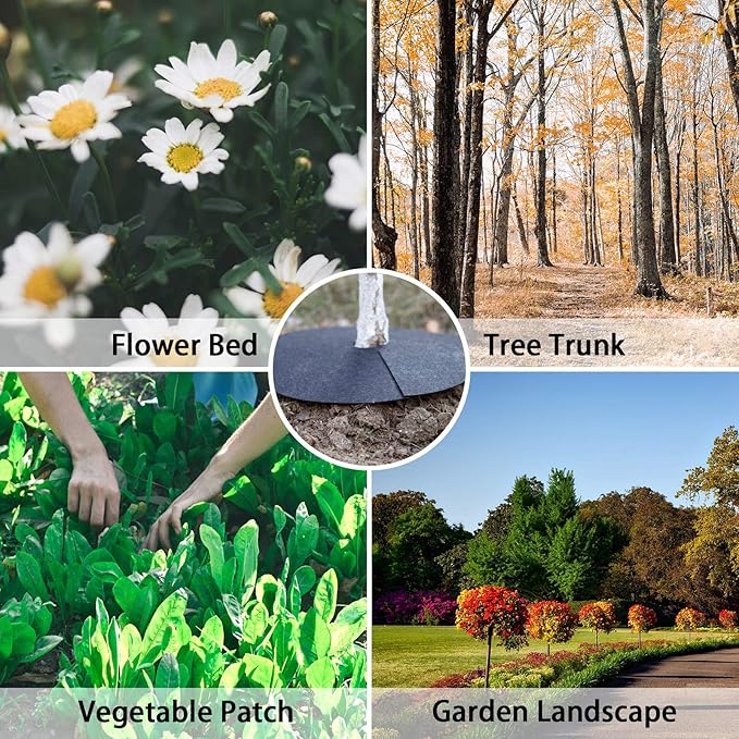 YBB Tree Mulch Ring Weed Control, Non-Woven Degradable Tree Protector Weed Barrier Mat Landscape Fabric with Stakes (2 Pack, 24 Inch)