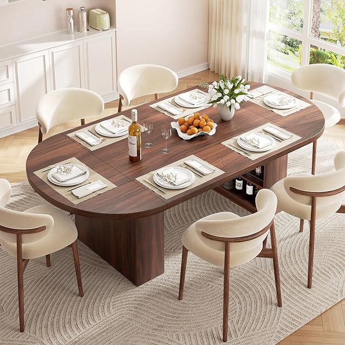 70.8" Dining Table for 6 8, Modern Dining Room Table with Storage, Wood Kitchen Table with Heavy Duty Legs, Dinner Tables for Kitchen Dining Room (Walnut)