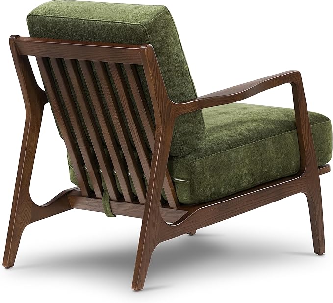 POLY & BARK Verity Fabric Accent Chair – Fabric Armchair with Walnut Wood Frame – Fashion-Forward Lounge Seating for Living Room – Upholstered in Distressed Green Velvet for Modern Style