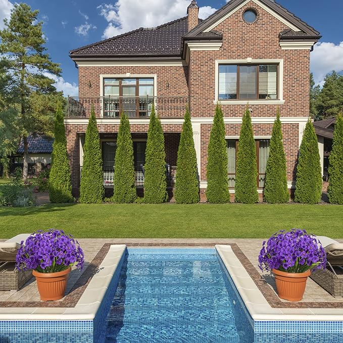 15 Bundles Artificial Flowers Fake Silk Flowers Outdoor UV Resistant Faux Flowers Plastic Fabric Greenery Plants for Hanging Planter Kitchen Home Office Wedding Garden Decoration（Purple）