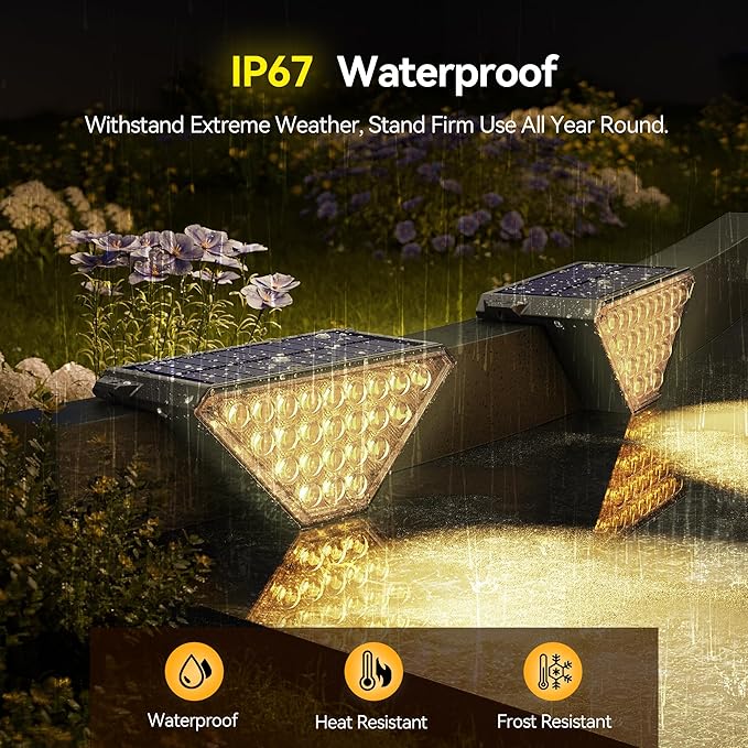 TECKNET Solar Step Lights, 2 Modes Brightness Adjustable, 24 LEDs Solar Deck Lights, IP67 Waterproof Stair Light