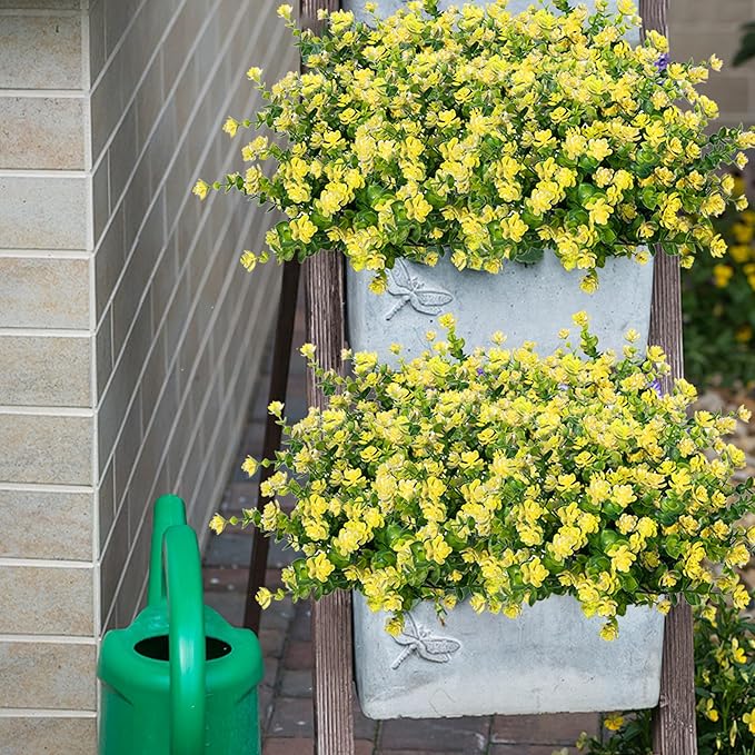 Outdoor Artificial Flowers UV Resistant, 20 Bundles Fake Realistic Floral Greenery Plants for Outside Porch, Window Boxes, Garden, Yard, Inside Home Table Decor, Yellow