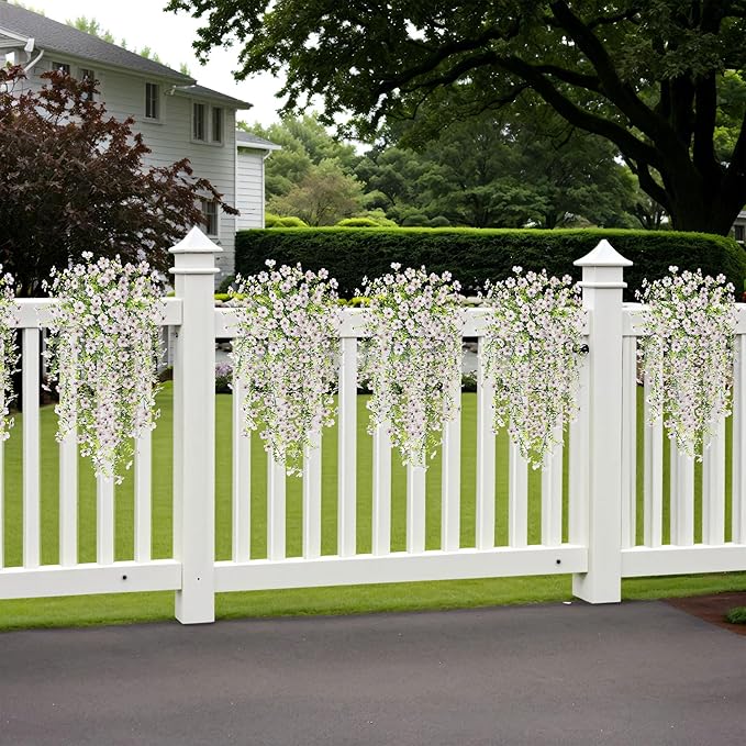 Artificial Hanging Flowers for Outdoors Faux Plants Decoration, 2 Packs Fake Silk Daisy Flower Realistic Outdoor Flowers UV Resistant Porch Patio Window Yard Outside Decor(White)