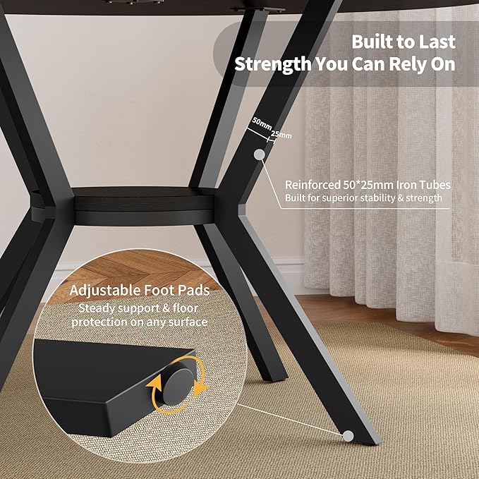 Black Dining Table for 4, 42 Inch Round Kitchen Table with Storage, Wooden Circle Dinner Table with Metal Legs, Rustic Mid Century Modern Dining Room Tables for Kitchen, Living Room, Dining Room