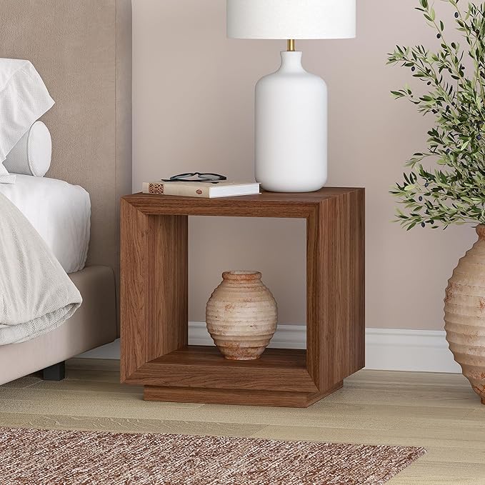 Henn&Hart 22" Wide Rectangular Side Table in Satin Walnut, for Home, Living Room, Bedroom, Entertainment Room, Office
