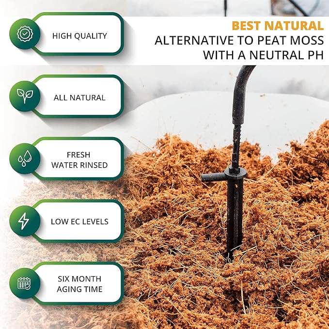 Coco Coir Bricks 5-Pack (650g Each) – Peat-Free Coconut Coir/Peat, Low EC & pH Balanced, High Expansion Seed Starter for Potting Mix, Hydroponics, Mushroom Substrate & Reptile Bedding