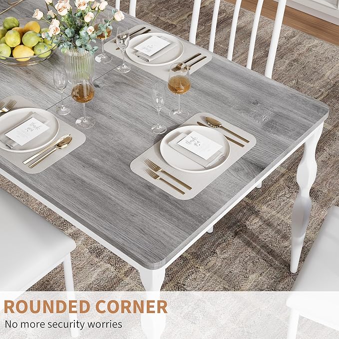 Rectangular Dining Table for 6, 71 Inch Rustic Farmhouse Kitchen Table with Large Tabletop, Long Wooden Dining Room Table with Heavy Duty Legs, Dinette and Dinner Desk for Party, Big Family, Grey