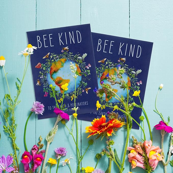 Bentley Seed Co. | Bee Kind Planet | Illustrated Bee Flower Seed Packets | Help Pollinators Environmental Favor for Events | Pollinator Wildflower Mix Seed | Eco-Friendly Hand Out | 25 Pk