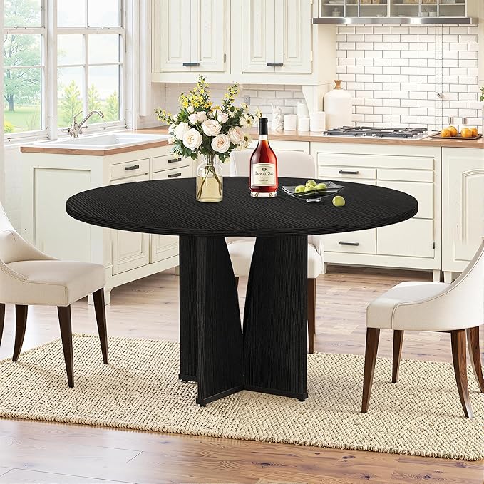 NicBex 39 Inch Round Dining Table for 4, Wooden Small Dinner Table Farmhouse Kitchen Tables with X-Shaped Stable Pedestal for Dining Room, Kitchen, Living Room，Black
