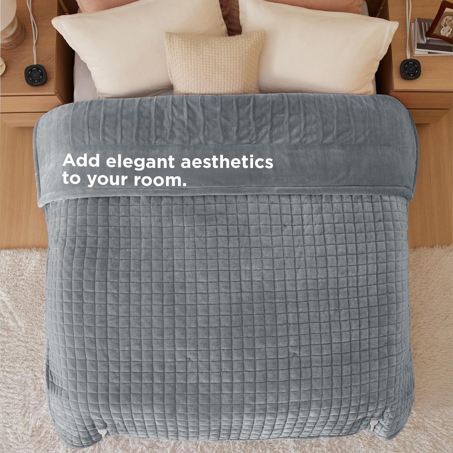 Bedsure Electric Blanket King Size - Dual Control Heated Weighted Blanket King with 10 Heat Settings, Fast Heating with 10 Time Settings (100x90 inches, Formal Gray)