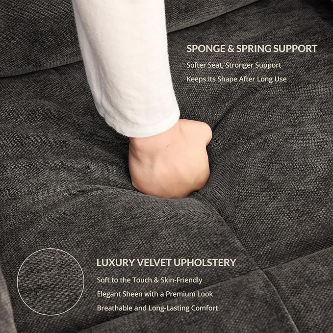 Velvet Rocker Recliner for Adults, Overstuffed Manual Recliner Chair with Spring Cushion, Rocking Chair with Side Pockets, Nursery Glider Recliner Single Sofa for Living Room (Oversize, Khaki)