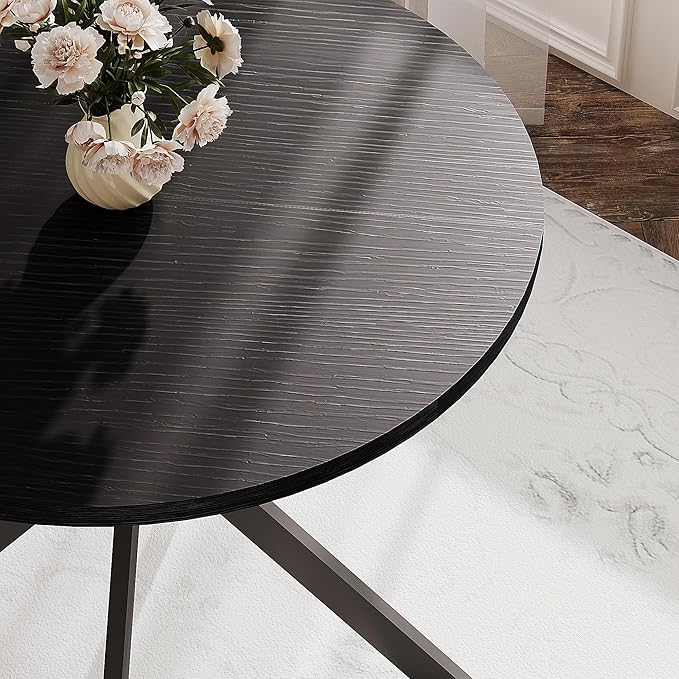 ChooChoo Round Dining Table for 2, Farmhouse Wood Kitchen Table, Circle Dinner Table for Kitchen & Dining Room, Small Space, 31.5In, Black