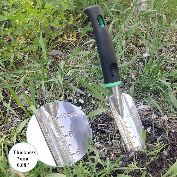 Garden Tools Set, 4 Piece Aluminum Hand Tool Kit with Ergonomic Handle, Heavy Duty Gardening Tools Include Hand Trowel, Transplant Trowel, Hand Rake and Weeder for Man and Women (Green)