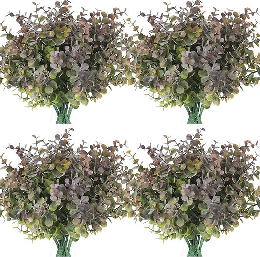 RECUTMS 12 Bundles Fake Bushes Artificial Plants Outdoor Faux Plant Eucalyptus Stems Fake Porch Plants for Farmhouse Bathroom Office Vase Centerpiece Indoor Outdoor Decor(Dusty Purple)