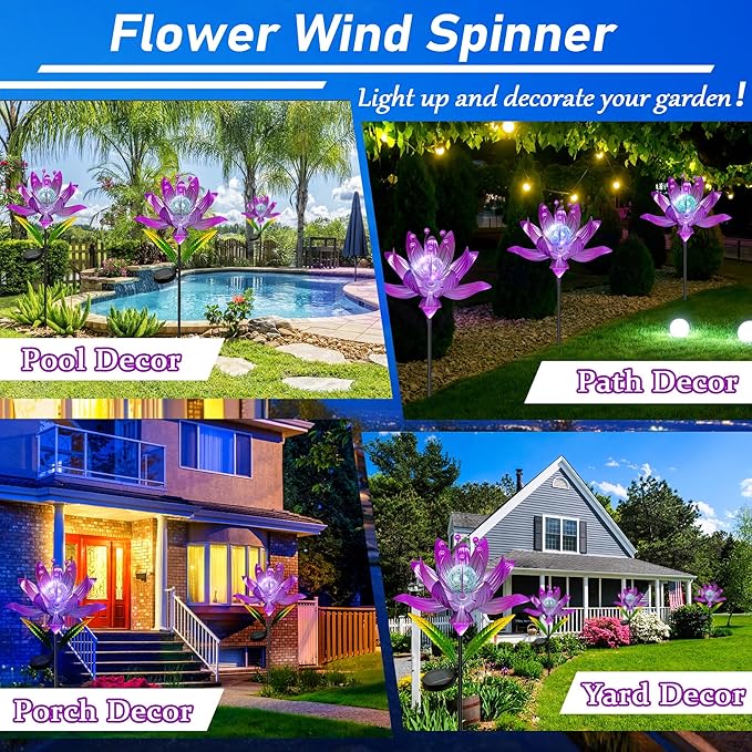 Wind Spinners Outdoor, 38 Inch Metal Wind Spinner Yard Art with Stake, Colorful Solar Windmill for Yard and Garden Lawn Patio Farmhouse Decor (Pink)