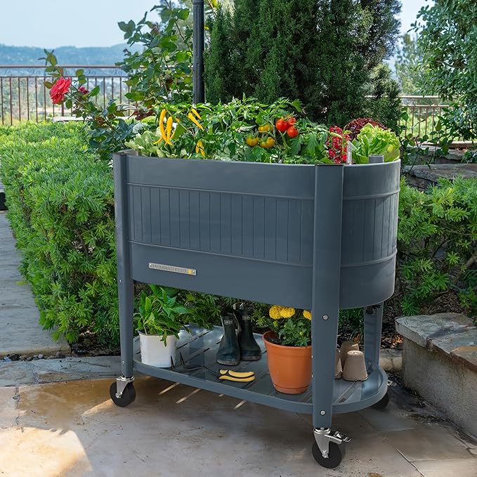 Permasteel Raised Garden Bed with Legs, 40×20×37 in, Planter Box with EnGrow™ TrueSoil™ Technology for Vegetables, Flowers, Herbs, and Fruit, Outdoor Indoor, Storage Shelf, Blue