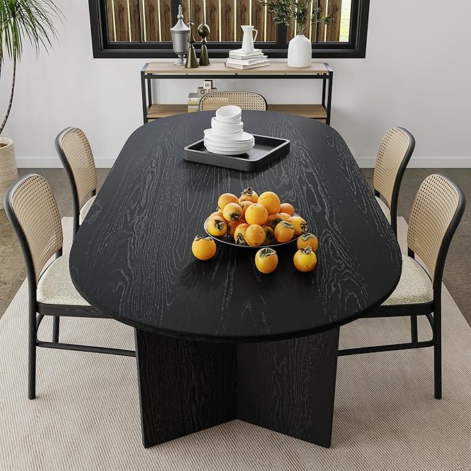 Casaphoria 67" Dining Table for 6, Wood Kitchen Table with Scratch-Resistant Top & V-Shaped Base, Modern Farmhouse Oval Dining Table for Living Room, Kitchen, Easy Assembly, Black