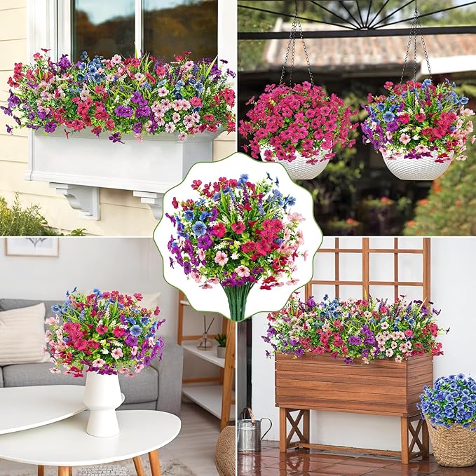 20 Bundles Artificial Flowers for Outdoors Decoration Fake Silk Flowers UV Resistant Faux Plants Artificial Daisy Eucalyptus for Spring Summer Garden Yard Porch Window Home Decor, Mixed