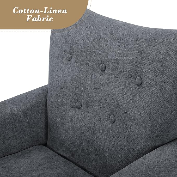 Athena Collection Mid Century Modern Chair for Living Room, Upholstered Wingback Reading Chair for Adults, Comfy Linen Fabric Armchair with Wooden Legs for Bedroom, Dorm, Balcony, Grey