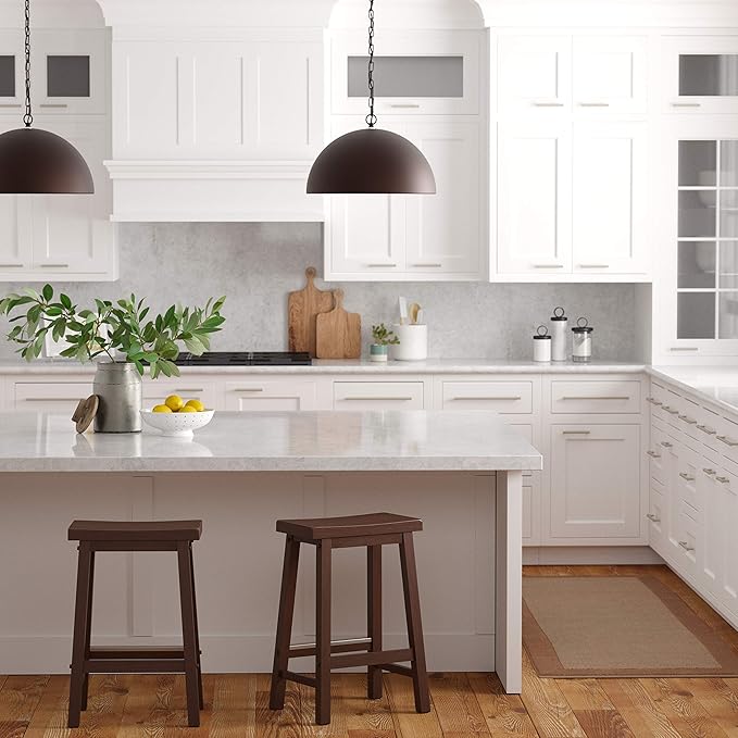 Amazon Basics Solid Wood Saddle-Seat Kitchen Counter Barstool with Footrest, Easy Assembly - 24-Inch Height - Walnut - Set of 2