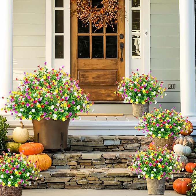 SITUMEIZI Artificial Flowers Outdoor 8 Bundles Faux Fake Plants Realistic UV Resistant for Home Porch Spring Summer Outside Window Box Decor, Mixed Colors