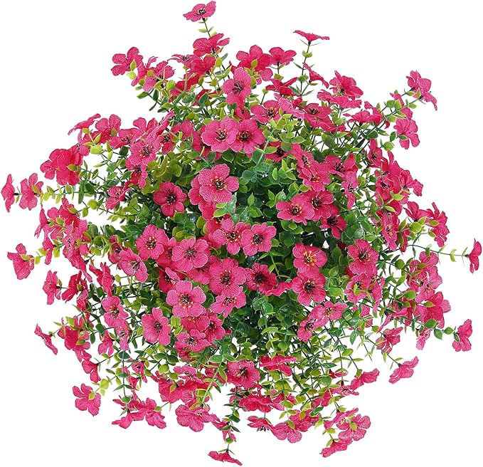 10 Bundles Artificial Faux Flowers for Outdoor,10Pcs Fake Flowers for Home Decor,Plastic Flowers Shrubs Lifelike Artificial Greenery Home Porch Stems Outside Decor(Rose Red)