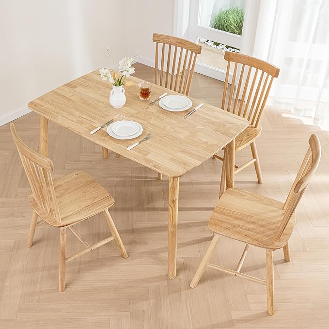 DELAVIN 47.2" Mid Century Modern Kitchen Table, Rectangular Oak Wood Dining Table for Dining Room, Living Room, Easy Assembly, Natural