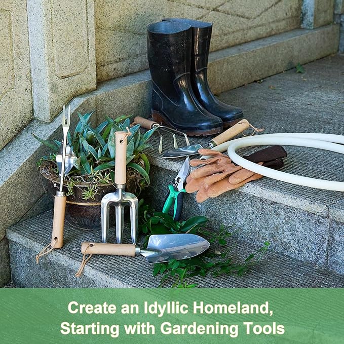 9-Piece Gardening Tools Set - Complete Gardening Kit with Heavy-Duty Stainless Hand Tools, Durable Storage Bag with Garden Accessories, Ideal Gardening Gifts for Women, Men, Gardeners (Green)