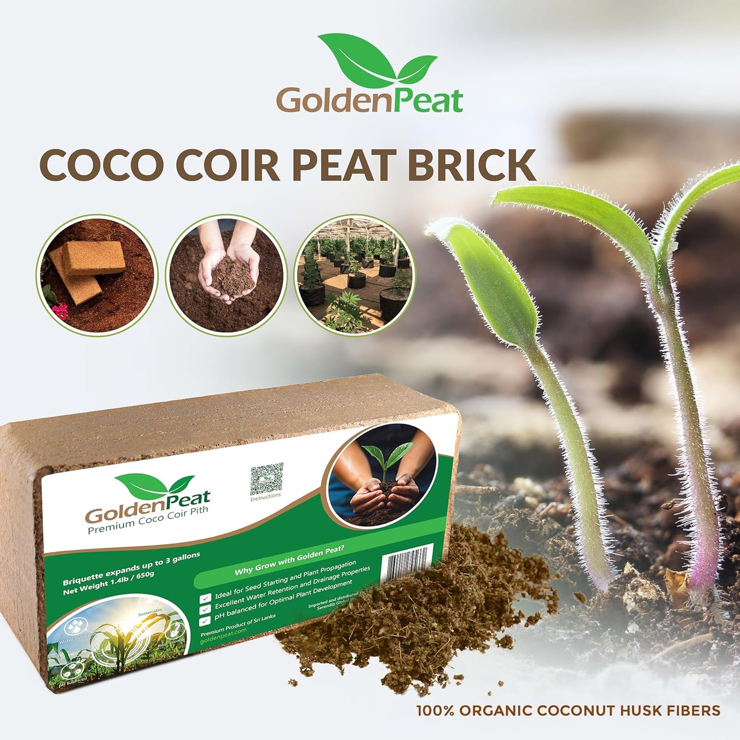 Organic Coconut Peat Bricks (650g X 16 Pack) – Low EC, Sustainable Growing Medium for Gardens, pots, and Seed Starters. Just add Water to Transform Each Brick into 8-10L of Fluffy Nutrient-Rich Coir