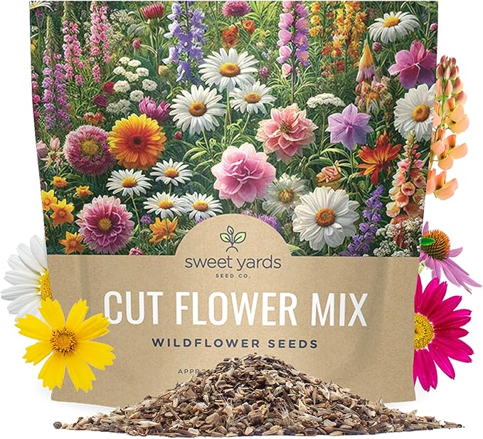 Cut Flower Garden Seeds - Extra Large 1 Ounce Packet - Over 7,500 Fresh Open Pollinated Non-GMO Wildflower Seeds - Long Lasting Annuals and Perennials with Bright Colors