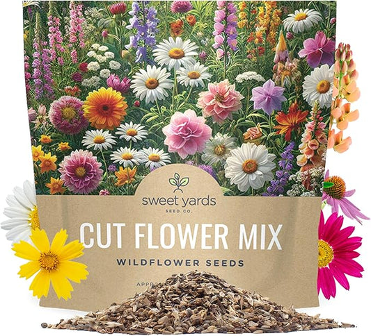 Cut Flower Garden Seeds - Extra Large 1 Ounce Packet - Over 7,500 Fresh Open Pollinated Non-GMO Wildflower Seeds - Long Lasting Annuals and Perennials with Bright Colors