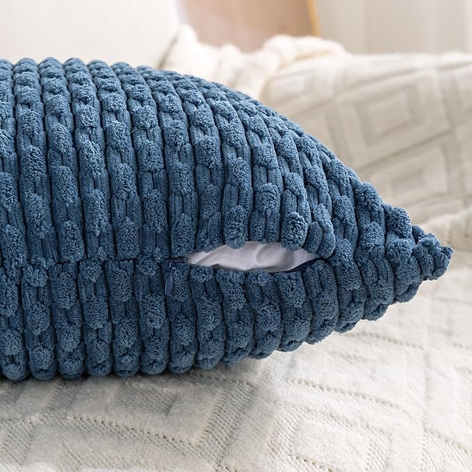 Set of 4 Blue Decorative Throw Pillow Covers 12x20 Inch Corduroy Pillow Covers for Bed Couch Sofa Living Room Soft Cushion Cases