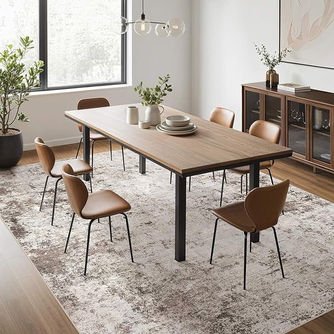 Area Rugs for Living Room: 6x9 Large Soft Washable Rug Modern Abstract Non-Slip Backing Stain Resistant Carpet for Bedroom Dining Room or Home Office Home Decor - Dark Brown