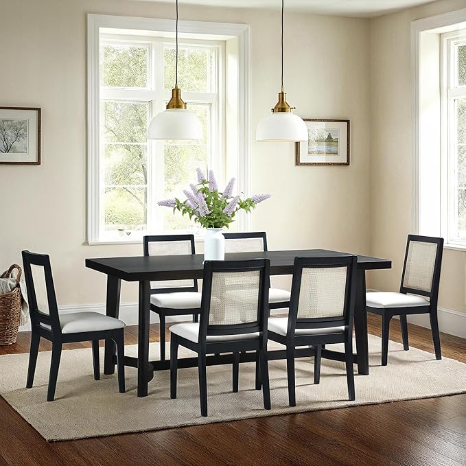 Walker Edison Modern Farmhouse Rustic Solid Oak Wood Rectanglular Dining Table for 6 - Black Oak