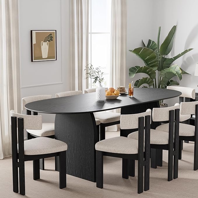 Casaphoria 79" Large Dining Table for 8, Wood Oval Living Room Table, Modern Farmhouse Kitchen Table with Scratch-Resistant Top & Wood Pedestal, Easy Assembly and Clean, Black