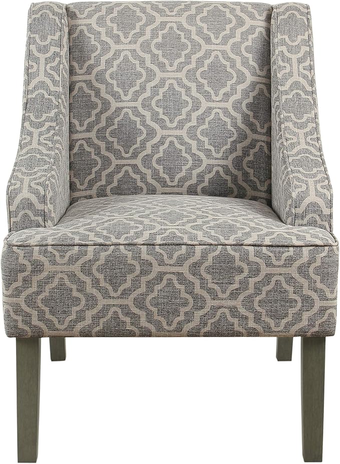 Homepop Home Decor | Upholstered Classic Swoop Arm Accent Chair | Accent Chairs for Living Room & Bedroom | Decorative Home Furniture, Ash Geometric