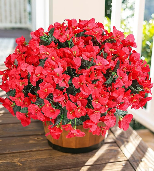 Ivydale Artificial Bougainvillea Flowers for Outdoors Decoration, 4 Bundles Fake Flower UV Resistant Realistic Silk Flowers for Outside, Faux Plants for Planter Patio Porch Window Home Decor (Red)