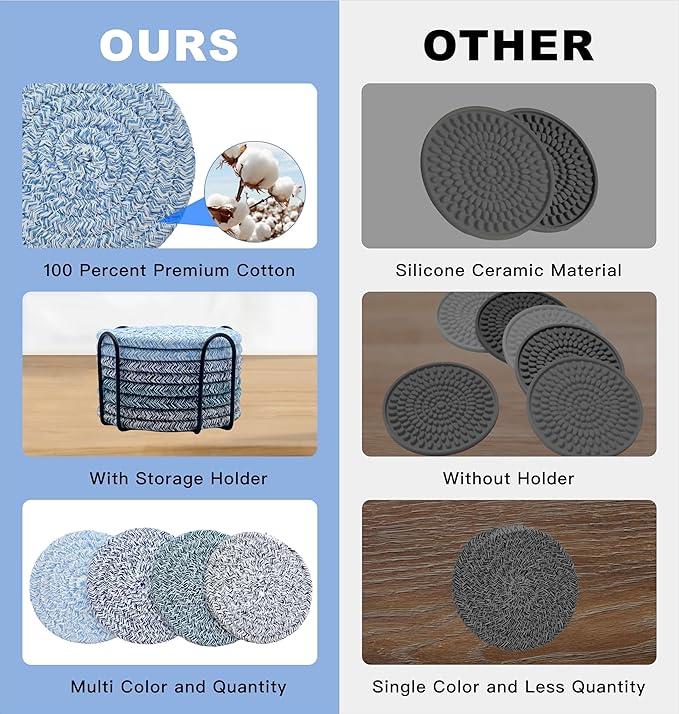 8 Pcs Drink Coasters, Coasters for Coffee Table, Coasters for Drinks Absorbent, Coaster Set 4 - Color Cup Coasters, Coasters for Wooden Table, Living Room Decor, Suitable for Kinds of Cups