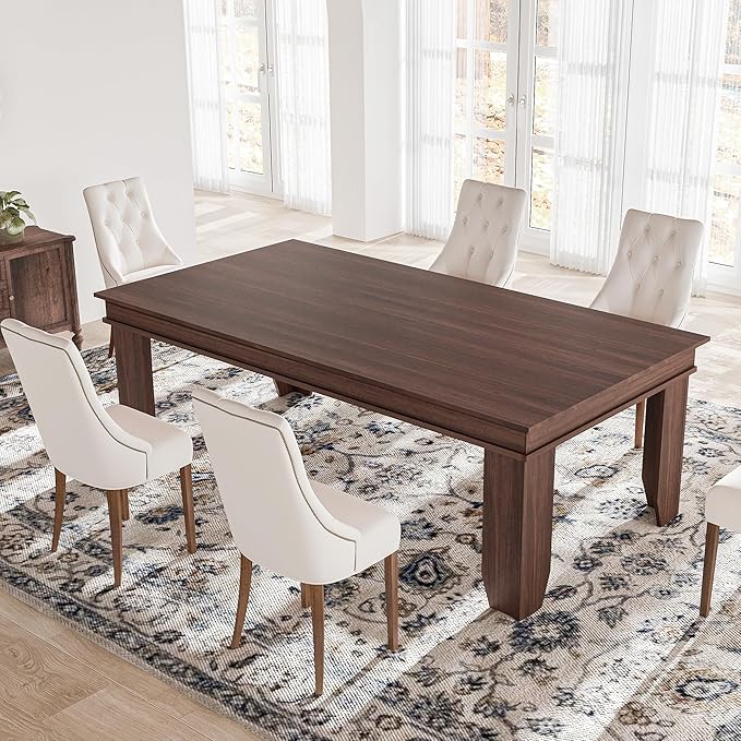 Farmhouse Dining Table for 6-8 People, 71" Long Brown Kitchen Tables with Wooden Sturdy Frame, 6 Ft Large Rectangular Dinner Table for Living Room, Kitchen, Dining Room (Brown Red, 71" Non-extendable)