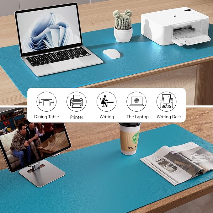 Aothia Faux Leather Desk Mat – Large Mouse Pad, Non-Slip PU Leather Blotter, Waterproof Writing Surface for Office and Home (Turquoise, 47.2" x 23.6")