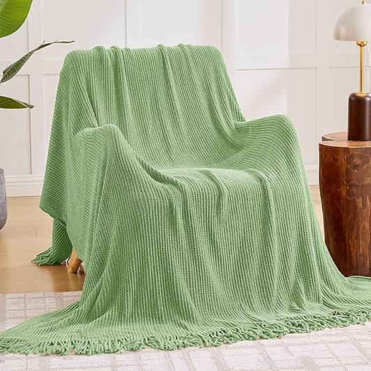 inhand Basil Throw Blanket for Couch Bed,Chunky Chenille Woven Soft Warm Christmas Blankets Gifts for Women with Tassels,Lightweight Cozy Boho Farmhouse Fall Winter Decor,50"x60",Medium Thick