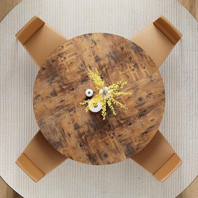 IRONCK 47.2" Round Dining Table for 4, Wood Kitchen Table with Storage Shelf for Dining Room, Dinner Table with Wooden Tabletop and Metal Base, Rustic Brown