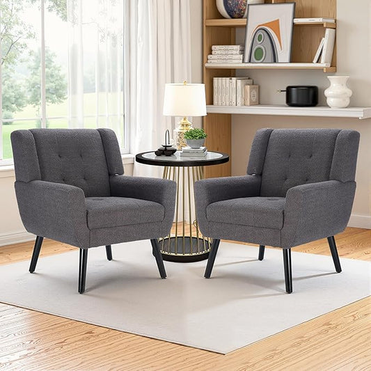 NicBex Accent Chair Set of 2, Modern Chair for Living Room Upholstered Foam Filled Living Room Chairs with Metal Legs Teddy Cozy Lounge Armchair for Living Room Bedroom,Grey