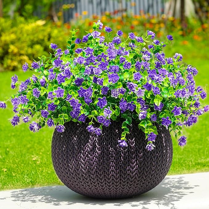 Ivydale Artificial Purple Flowers Plants for Outdoors Indoor Decoration, 12 Bundles Fake Plastic Flowers UV Resistant Faux Greenery Bushes Shrubs for Home Porch Patio Window Box Garden Decor (Purple)