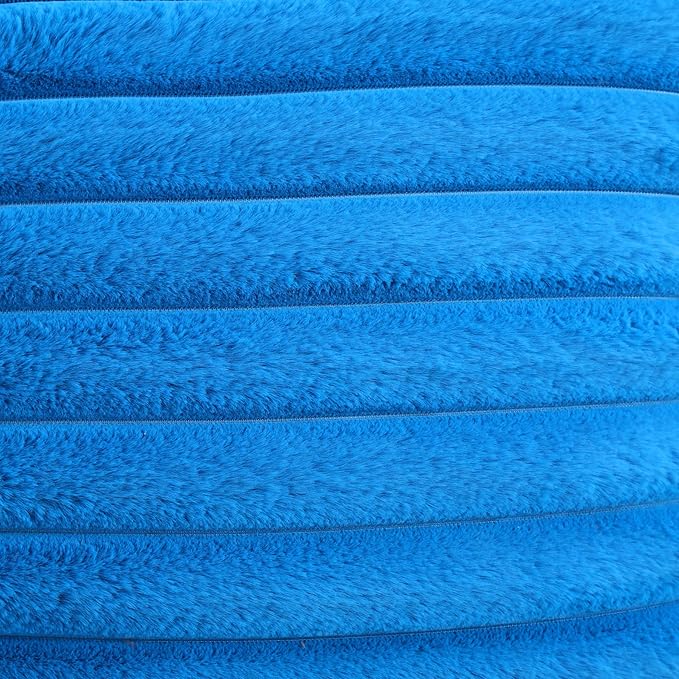 FUTEI Royal Blue Striped Decorative Throw Pillow Covers 26x26 Inch Set of 2,Square Fall Decorations Couch Euro Pillow Shams,Soft Cozy Faux Rabbit Fur & Velvet Back,Modern Home Decor for Bed