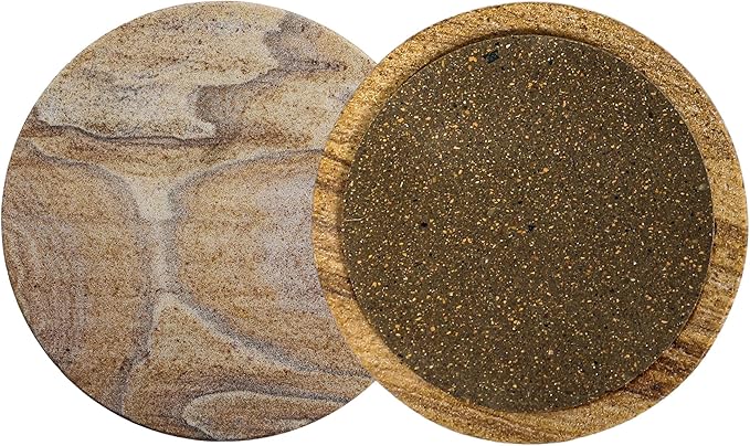 Sandstone Water Absorbent Hand Crafted Round Coasters for Drinks - 4 Inches Wide Thirsty Stone Bar/Drink Coasters- Made from Rainbow Sandstone (Set of 6 Without Holder)
