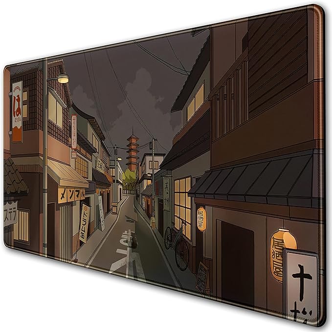 Tokyo Street at Night Kawaii Japanese XL Mouse Pad, Cute Gaming Desk Pads, Anime Large Desktop Mat, XXL Keyboard Mats, Extended Laptop Mat 31.5''X15.7''