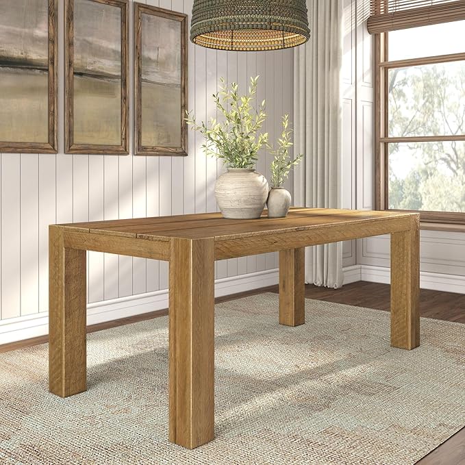 Plank+Beam Camden, Farmhouse Dining Table, 72", Solid Wood Dining Table for 6-8, Rustic Table for Dining Room and Kitchen, Natural Wood Grain, Rustic Honey
