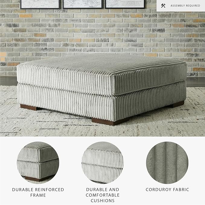 Signature Design by Ashley Lindyn Contemporary Square Tufted Upholstered Oversized Accent Ottoman, Light Gray