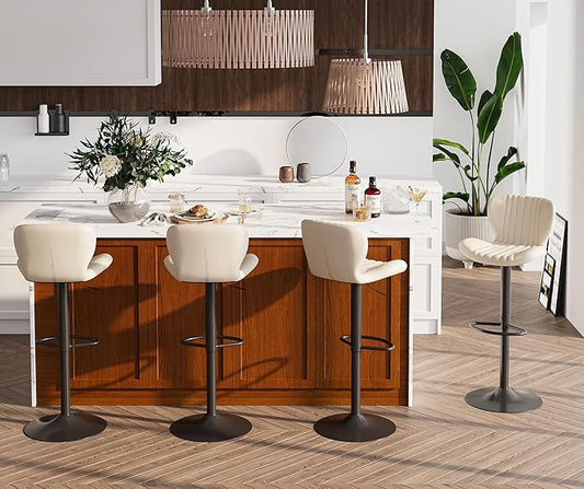 Bar Stools Set of 4, Modern Swivel Bar Stools with Shell Shaped Backrest, Adjustable Counter Height Bar Chairs for Kitchen, Island, Bar, Dining Room, White